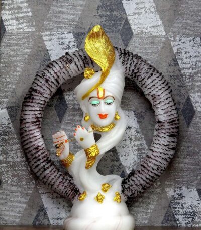 "Antique Look Marble Dust Lord Krishna Playing Basuri | Elegant Handcrafted Polyresin Figurine for Home & Temple Decor"