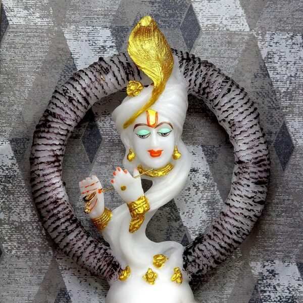 "Antique Look Marble Dust Lord Krishna Playing Basuri | Elegant Handcrafted Polyresin Figurine for Home & Temple Decor"