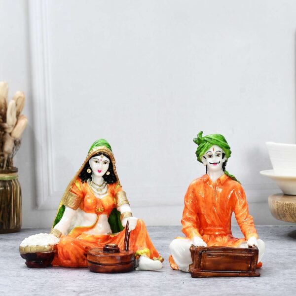 "Rajasthani Set of 2 Showpiece | Traditional Polyresin Artifacts Depicting Rajasthani Women"