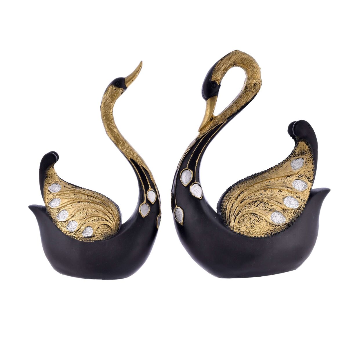 "Swan Pair Feather Design Sculpture | Elegant Black-and-White Home Decor Ornament"