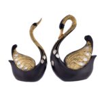 "Swan Pair Feather Design Sculpture | Elegant Black-and-White Home Decor Ornament"