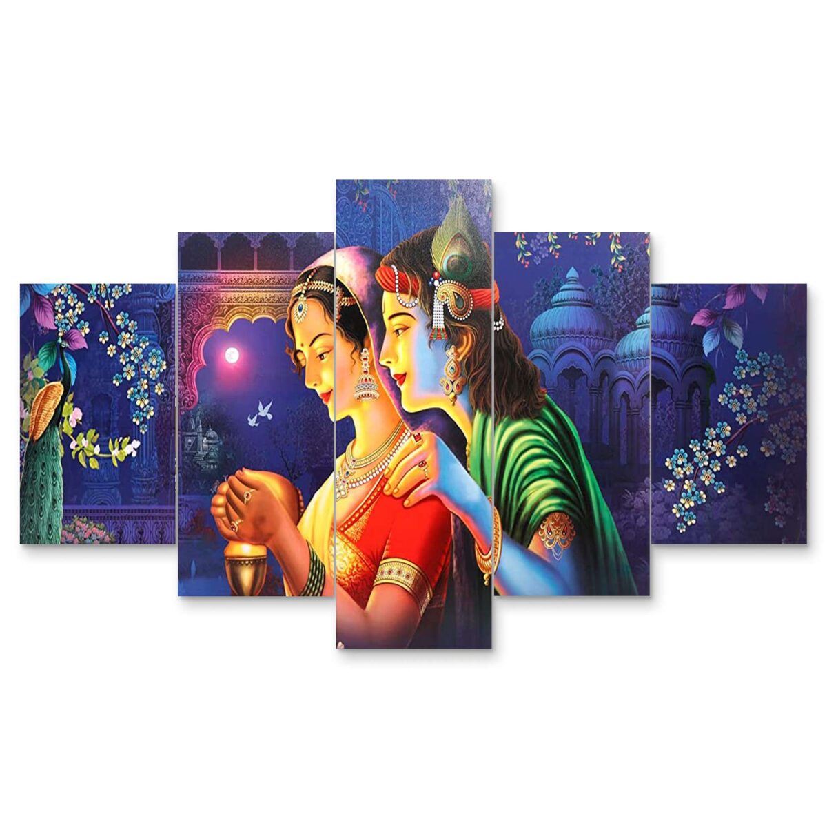"Radhe Krishna Set of Five 3D Framed Paintings | Ideal for Living Room & Bedroom Decor"