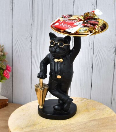 "Black Bull Dog Sculpture | Premium Resin Showpiece for Home & Office | Functional Decor for Keys, Cigars & More"