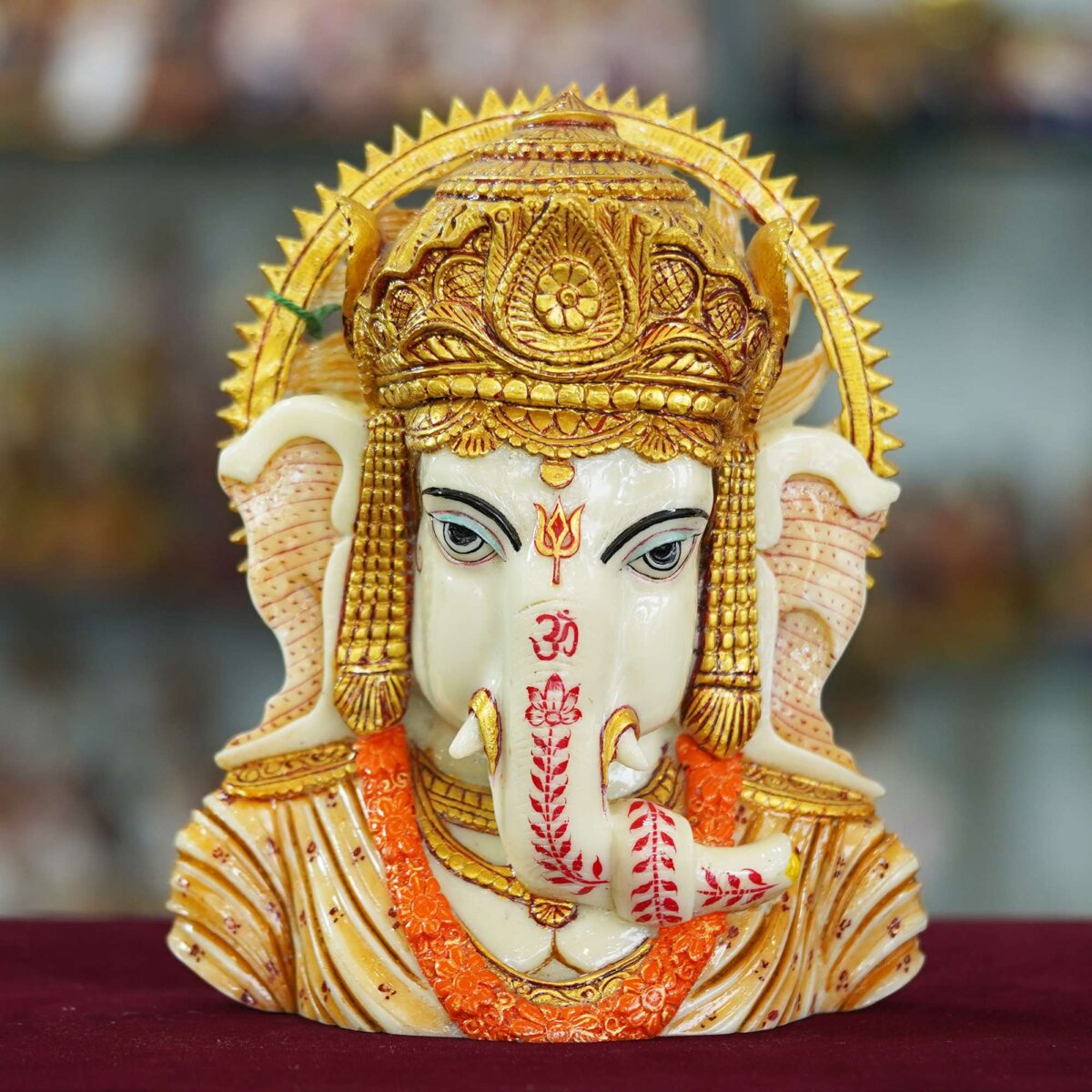 Elegant Marble Dust Ganesha Ji Face Statue Sitting on Table for Home and Office Décor
