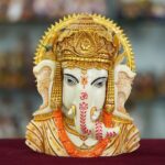 Elegant Marble Dust Ganesha Ji Face Statue Sitting on Table for Home and Office Décor