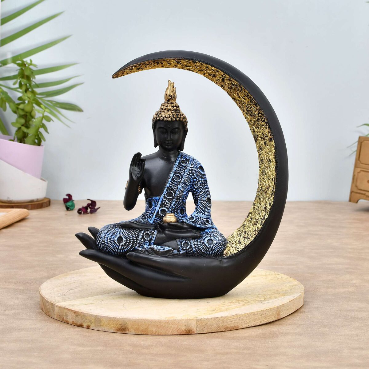 "Antique Big Meditating Moon Buddha Statue | Premium Polyresin Showpiece for Home, Office & Car"