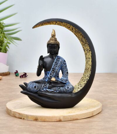 "Antique Big Meditating Moon Buddha Statue | Premium Polyresin Showpiece for Home, Office & Car"