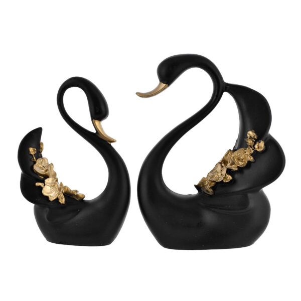 "Swan Pair Feather Design Sculpture | Elegant Black-and-White Home Decor Ornament"