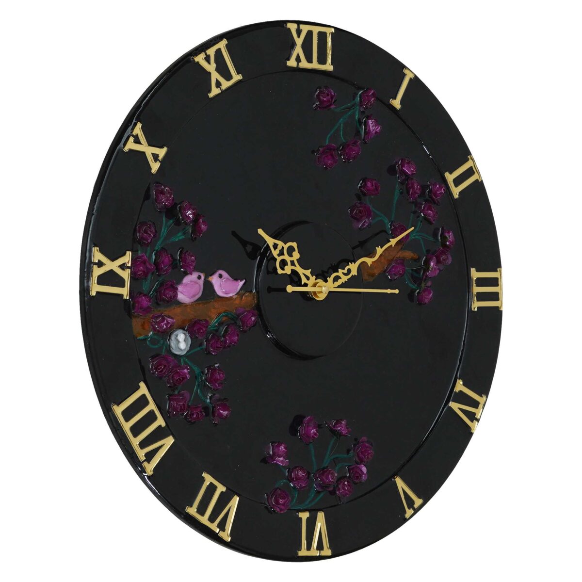 "Exquisite Wooden Handmade Wall Clock with Black, Dark Pink & Golden Acrylic Prints | 18-Inch Big Size Clock"