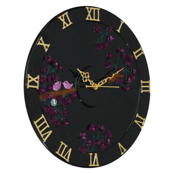 "Exquisite Wooden Handmade Wall Clock with Black, Dark Pink & Golden Acrylic Prints | 18-Inch Big Size Clock"