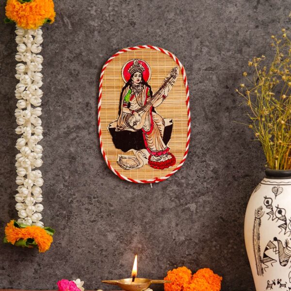 "Bamboo Wall Hanging of Goddess Saraswati Ji for Home Decor"