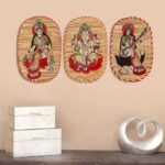 "Bamboo Wall Hanging of Ganesh Ji, Laxmi Ji, and Saraswati Ji for Home Decor"