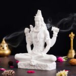 "DivineGrace Marble Dust Lord Shiva Statue - Handcrafted Idol for Pooja, Car Dashboard, and Office Table"