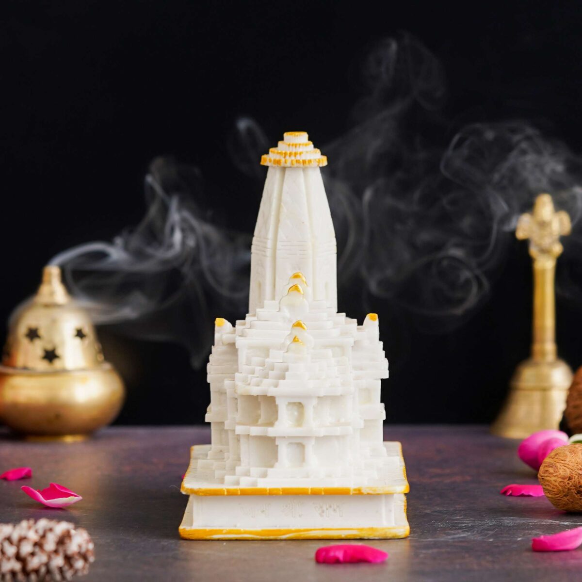 "DivinePresence Ram Mandir - Handcrafted White Marble Temple Model for Home & Pooja Room"