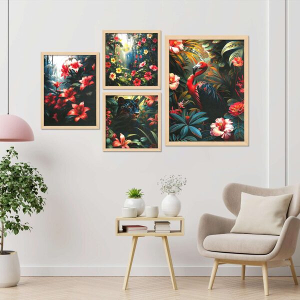 "Set of 4 Digital Wall Paintings with Premium Frames for Home Decor"