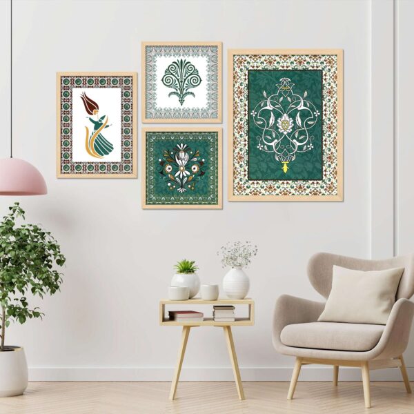 "Set of 4 Digital Wall Paintings with Premium Frames for Home Decor"