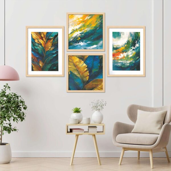 "Set of 4 Digital Wall Paintings with Premium Frames for Home Decor"
