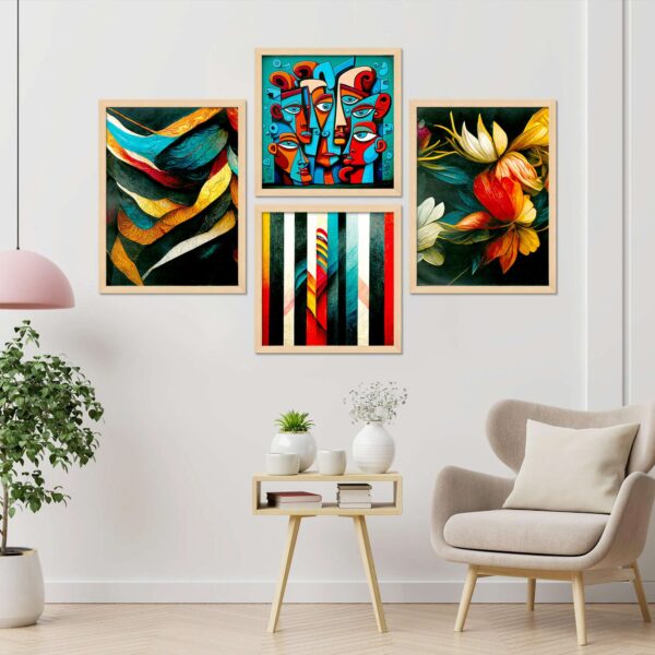 "Set of 4 Digital Wall Paintings with Premium Frames for Home Decor"