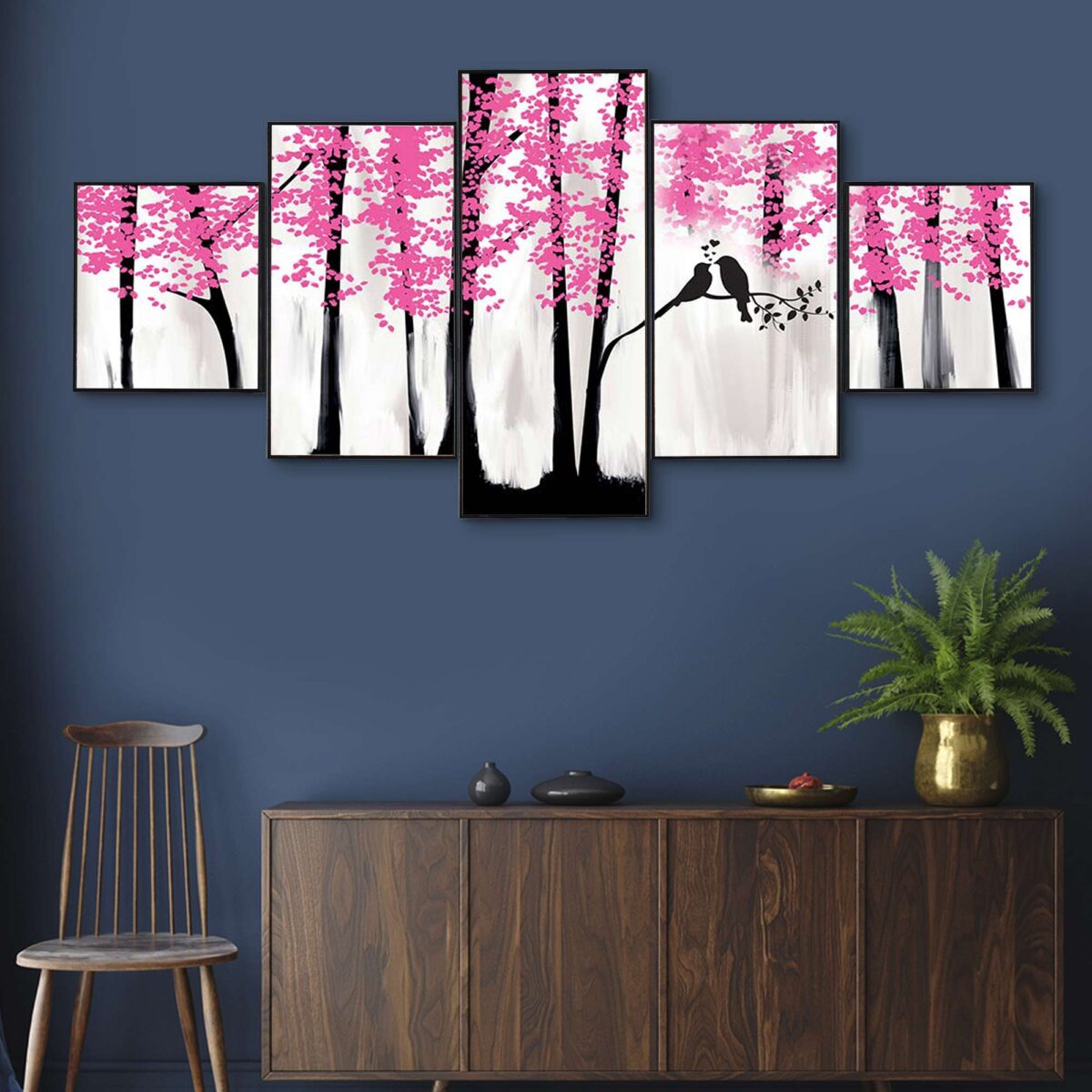 "Majestic Set of 5 Framed Digital Wall Paintings with HD Prints for Modern Home Decor"