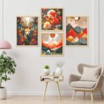 "Set of 4 Digital Wall Paintings with Premium Frames for Home Decor"