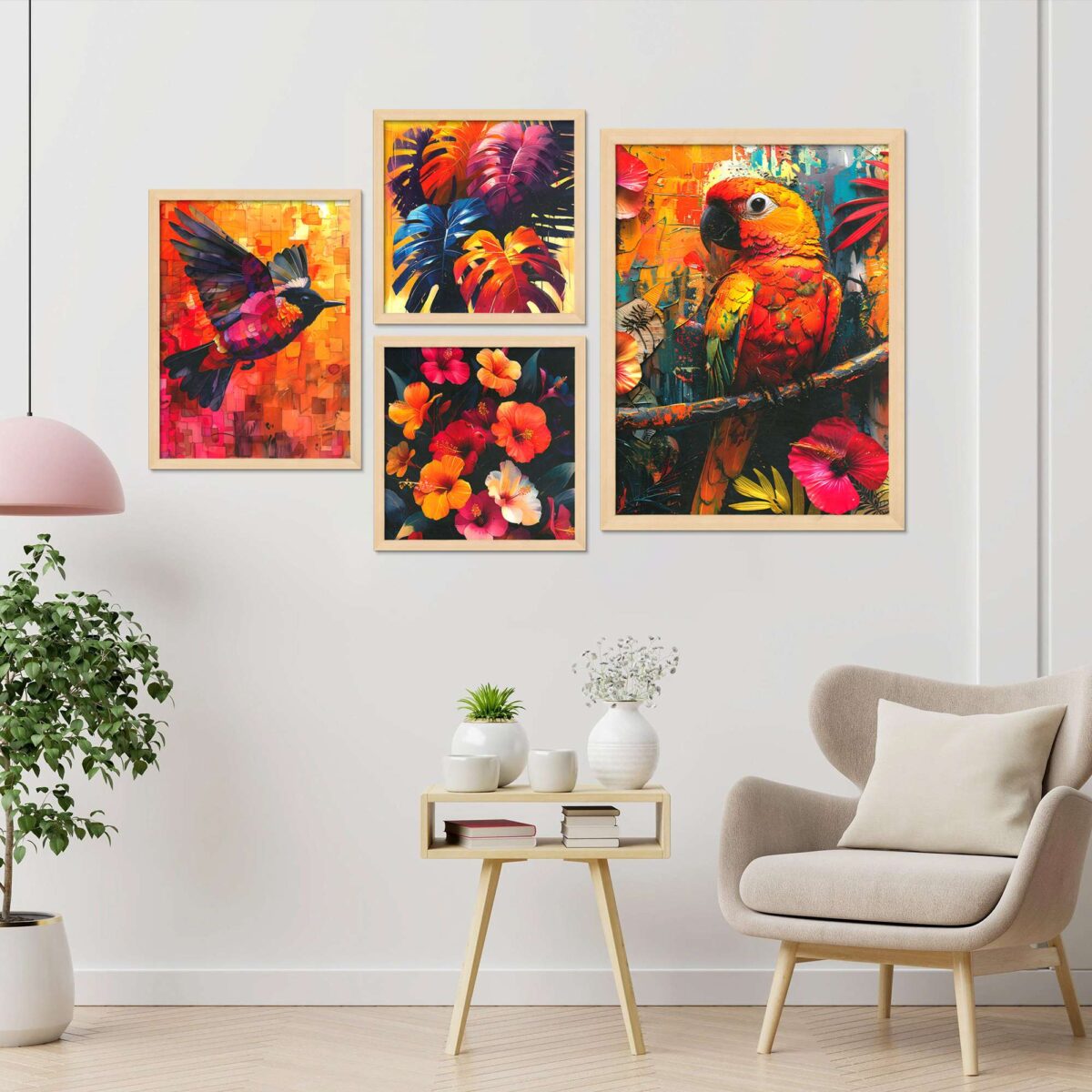"Set of 4 Digital Wall Paintings with Premium Frames for Home Decor"