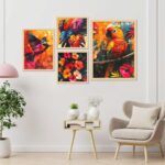 "Set of 4 Digital Wall Paintings with Premium Frames for Home Decor"