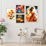 "Set of 4 Digital Wall Paintings with Premium Frames for Home Decor"