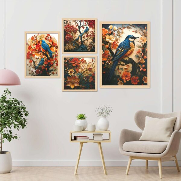 "Set of 4 Digital Wall Paintings with Premium Frames for Home Decor"