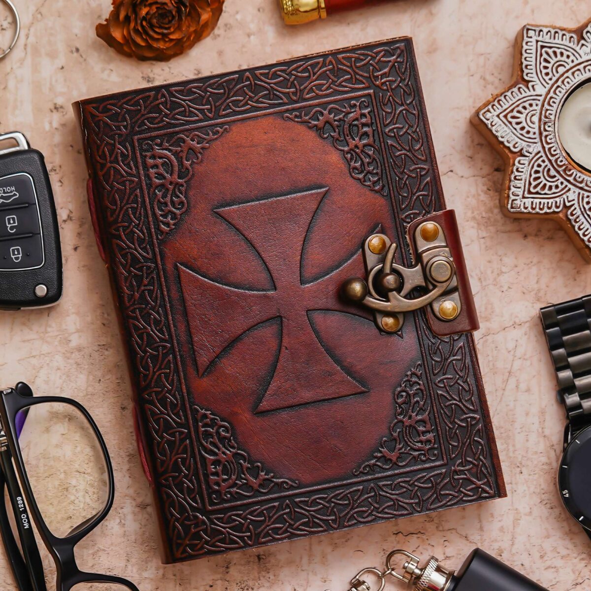 "Classic Leather Diary with Antique Lock - Perfect for Writing, Sketching, and Planning"