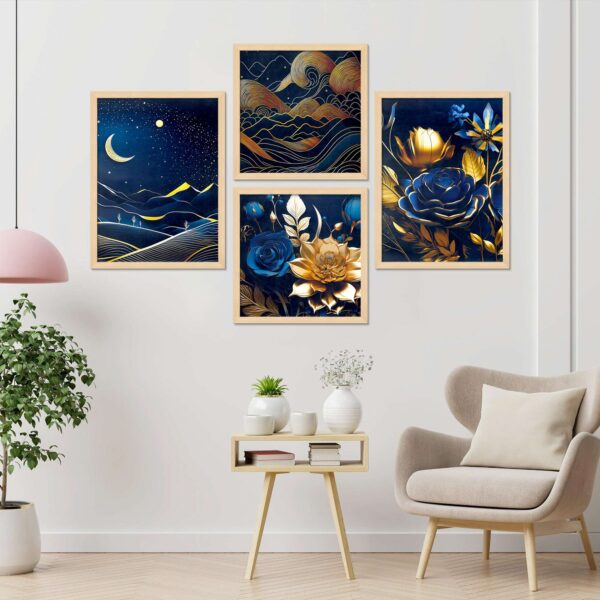 "Set of 4 Digital Wall Paintings with Premium Frames for Home Decor"
