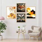 "Set of 4 Digital Wall Paintings with Premium Frames for Home Decor"
