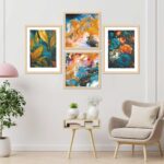 "Set of 4 Digital Wall Paintings with Premium Frames for Home Decor"
