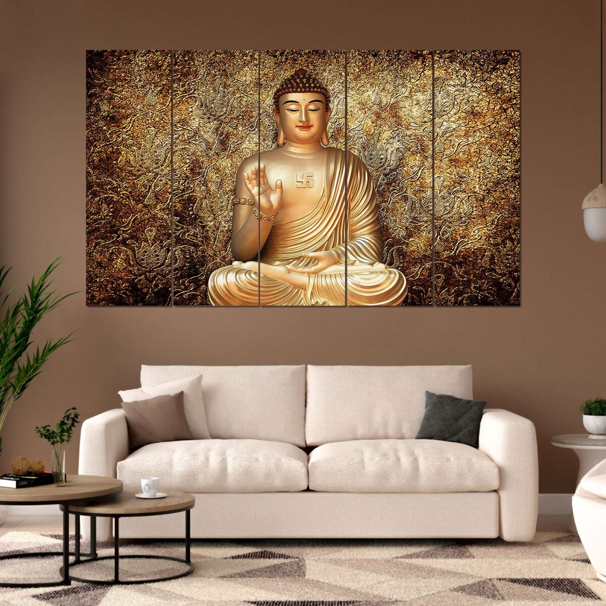 "Set of 5 Digital Wall Paintings with 3D Frames for Living Room"