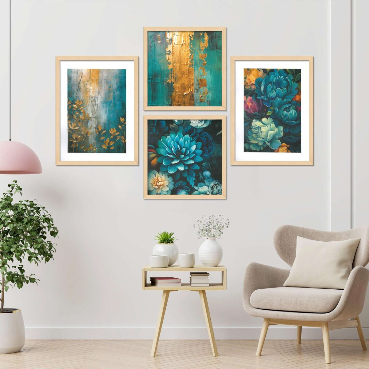 "Set of 4 Digital Wall Paintings with Premium Frames for Home Decor"