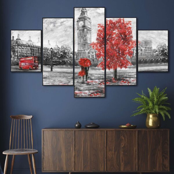 "Elegant Set of Five Framed Digital Wall Paintings with HD Prints for Modern Home Decor"