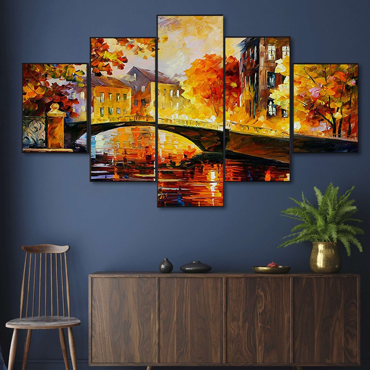 "Radiant Set of 5 Framed Digital Wall Paintings with HD Prints for Modern Home Decor"