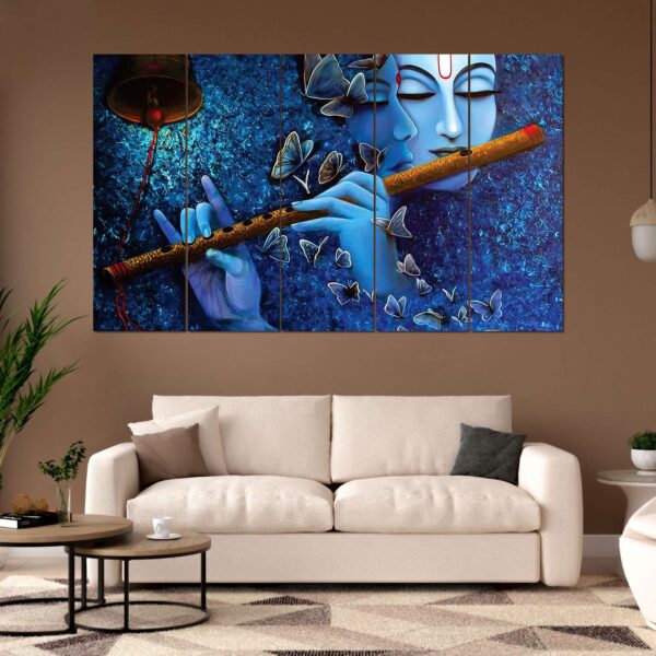 "Radha Krishna Set of 5 Digital Wall Paintings with 3D Frames for Living Room"